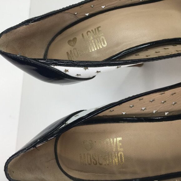 Moschino Black & White Open Toe Stars Heels Size 38  Pin Up Style - Picture 8 of 14